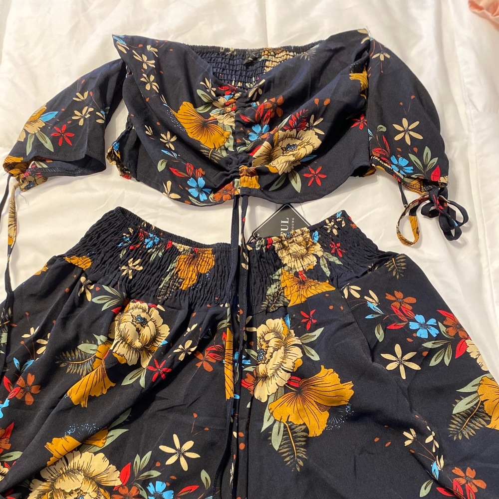 Floral top and skirt set.